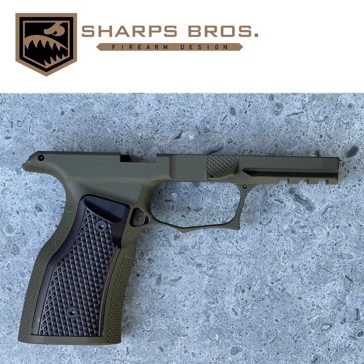 Sharps Bros P365 XMACRO Grip Module - OD Green W/ Black Aluminum Grips - SHARPSBGM05-G3-OD