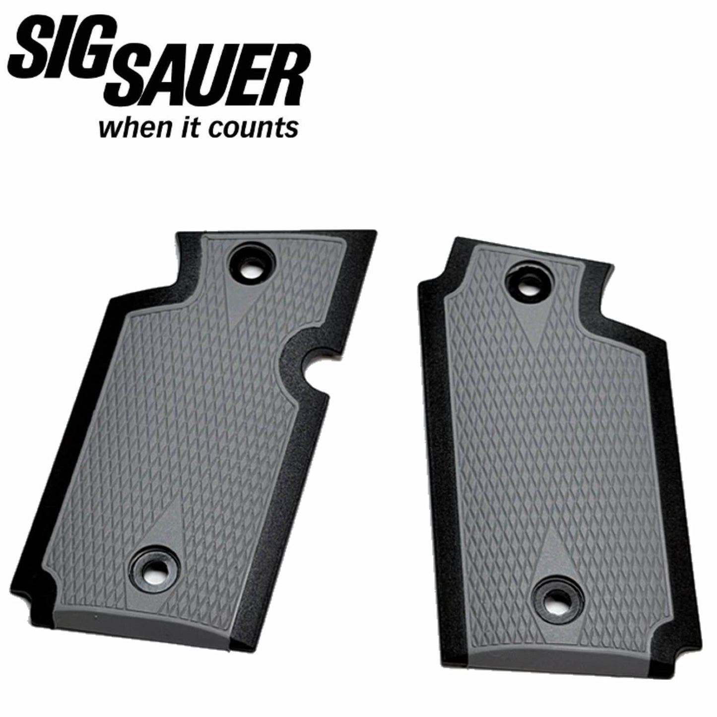 SIG Sauer GRIP SET, 938, AMBI, PLASTIC W/ RUBBER INSERT, GRAY, DOUBLE DIAMOND, SIG MARK LOGO