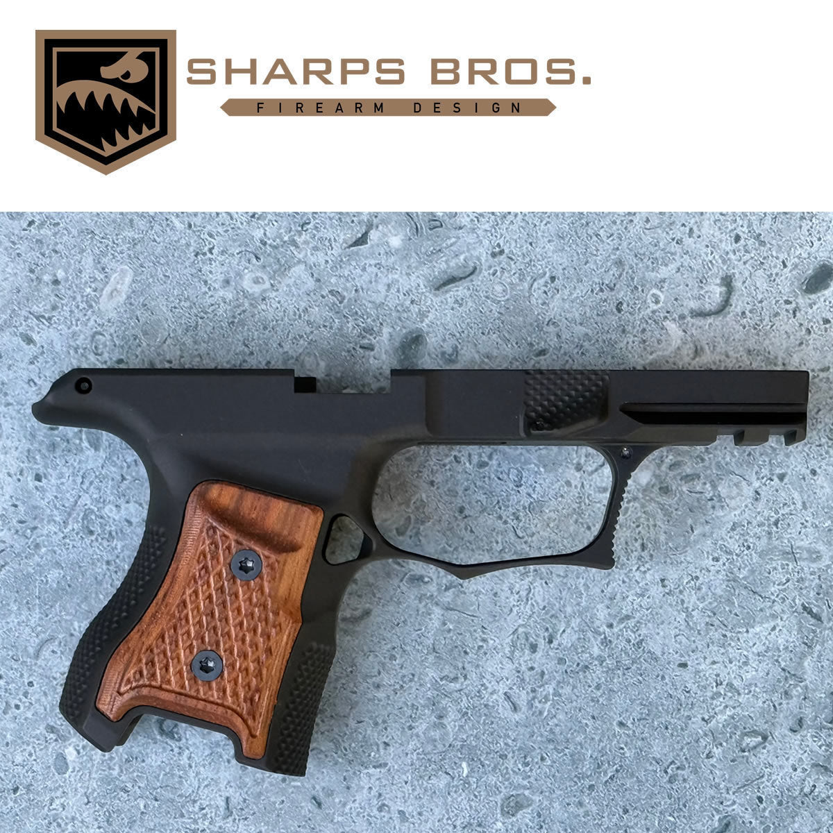 Sharps Bros P365 Grip Module - Blacked Anodized Brazilian Cherry Grips - SHARPSBGM19-G3