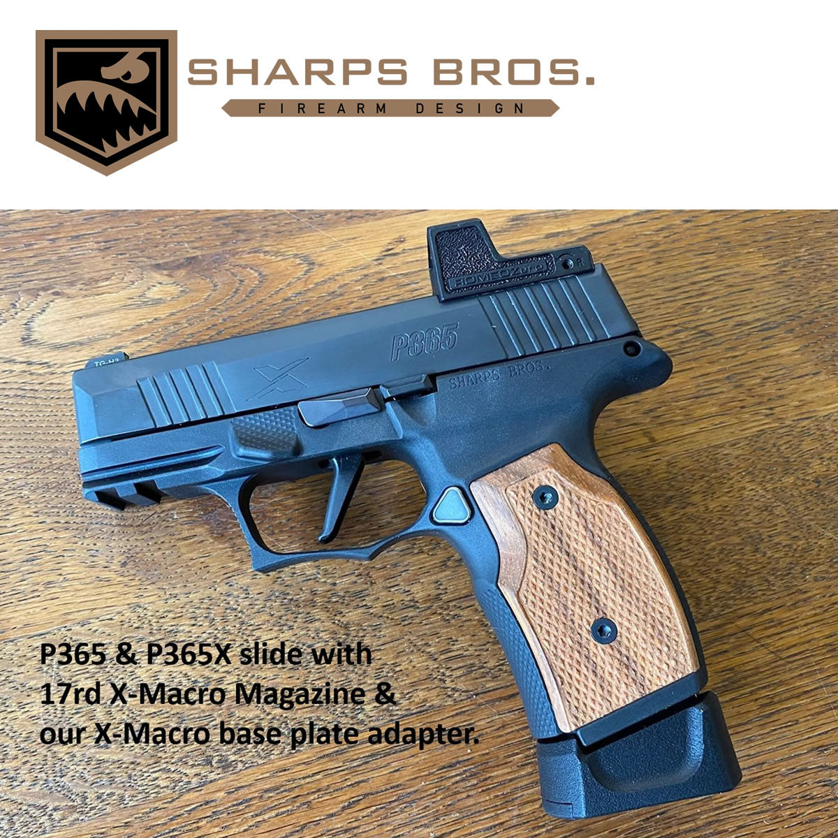 Sharps SBGM01-G2 365 Improved SIG P365X/XL Grip, Black w/ Brazilian Cherry Grips image 2