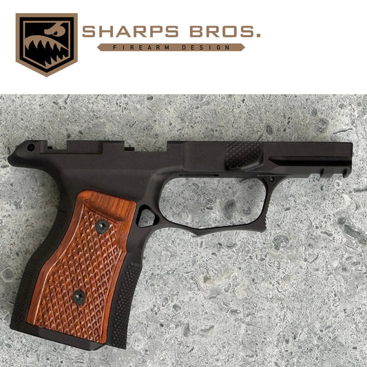 Sharps Bros P365X / P365XL Grip Module - Blacked Anodized Brazilian Cherry Grips - MANUAL SAFETY - SHARPSBGM02-G3