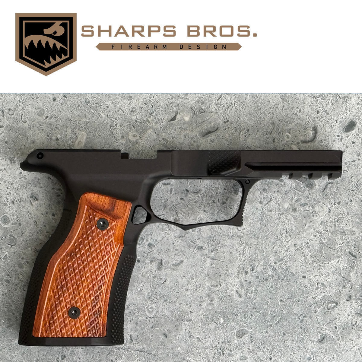Sharps Bros P365 XMACRO Grip Module - Blacked Anodized Brazilian Cherry Grips - SHARPSBGM05-G3