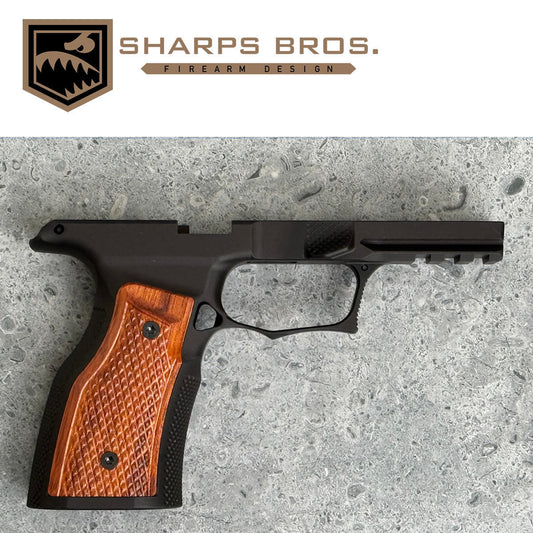 Sharps Bros P365 XMACRO Grip Module - Blacked Anodized Brazilian Cherry Grips - SHARPSBGM05-G3