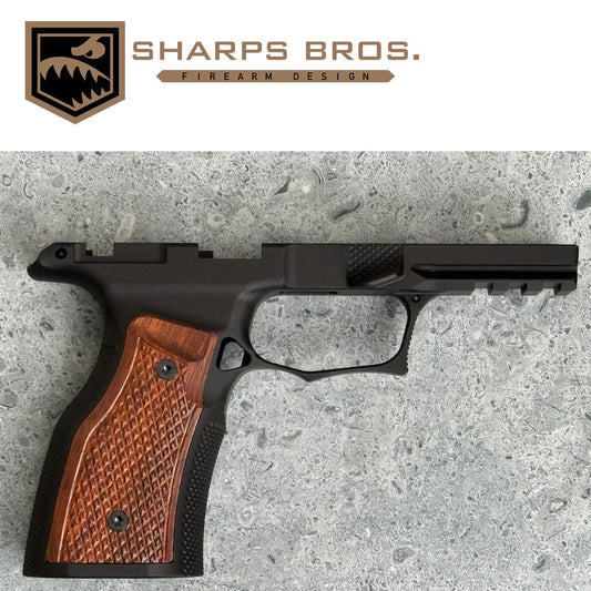 Sharps Bros P365 XMACRO Grip Module - Blacked Anodized Brazilian Cherry Grips - - MANUAL SAFETY - SHARPSBGM07-G3